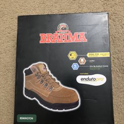 Brahma Mens Remington Work Boots Steel Toe Slip Resistant Leather Brown NIB Size 10.5 And 13