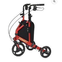ZENART Foldable 3 Wheel Rollator Walker Lightweight for Seniors with 10" Wheel, Red