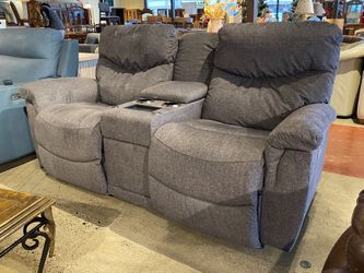 Grey 2-Seater Sofa w/ Console & Wireless Charger