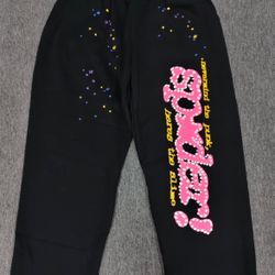 Black And Pink Sp5der Sweatpants 