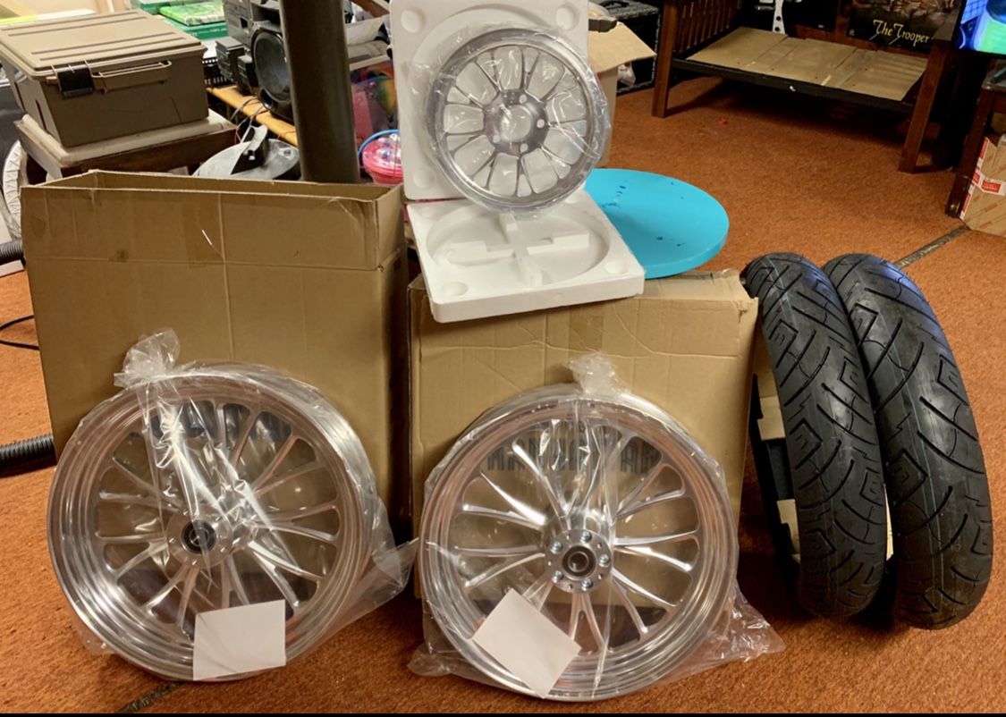 Harley Davidson Billet Wheels, pulley, tires NOW ROTORS TOO!! Brand new.