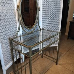 Vintage Makeup Table With Mirror Chair And Lamp 