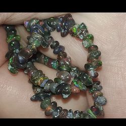 30pcs Black Fire Opal Beads Pre-Drilled Polished Stones 