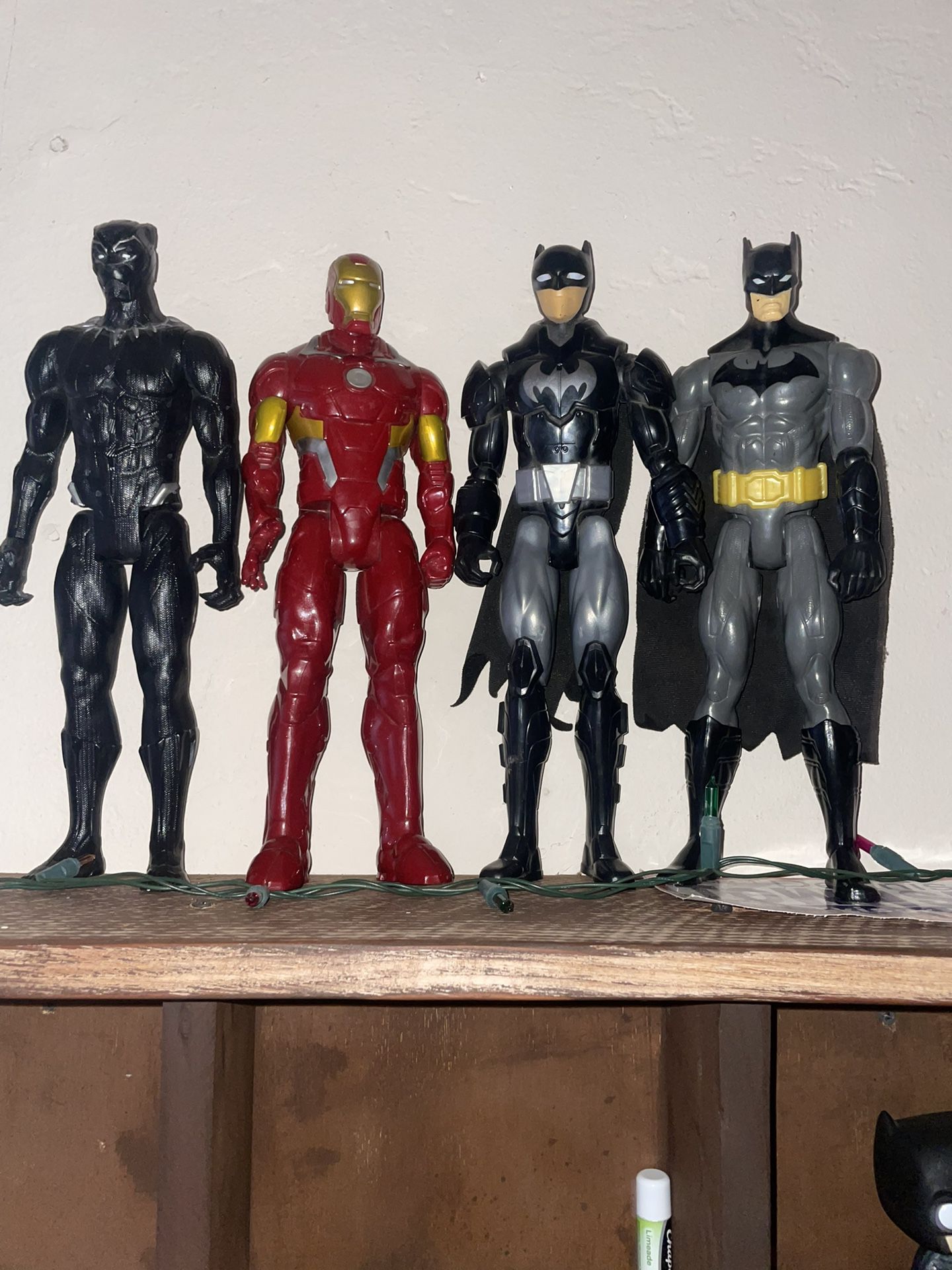 4 Action Figures, 2 Batman, 1 Iron Man, 1 Black Panther