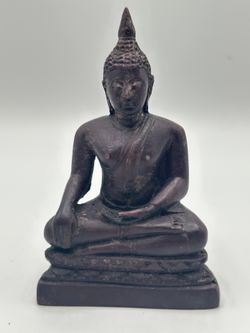 Vintage Ceramic Buddha Statue – 6.5” Tall – Seated Thai Style – Meditation Pose – Aged Finish – Spiritual Home Decor