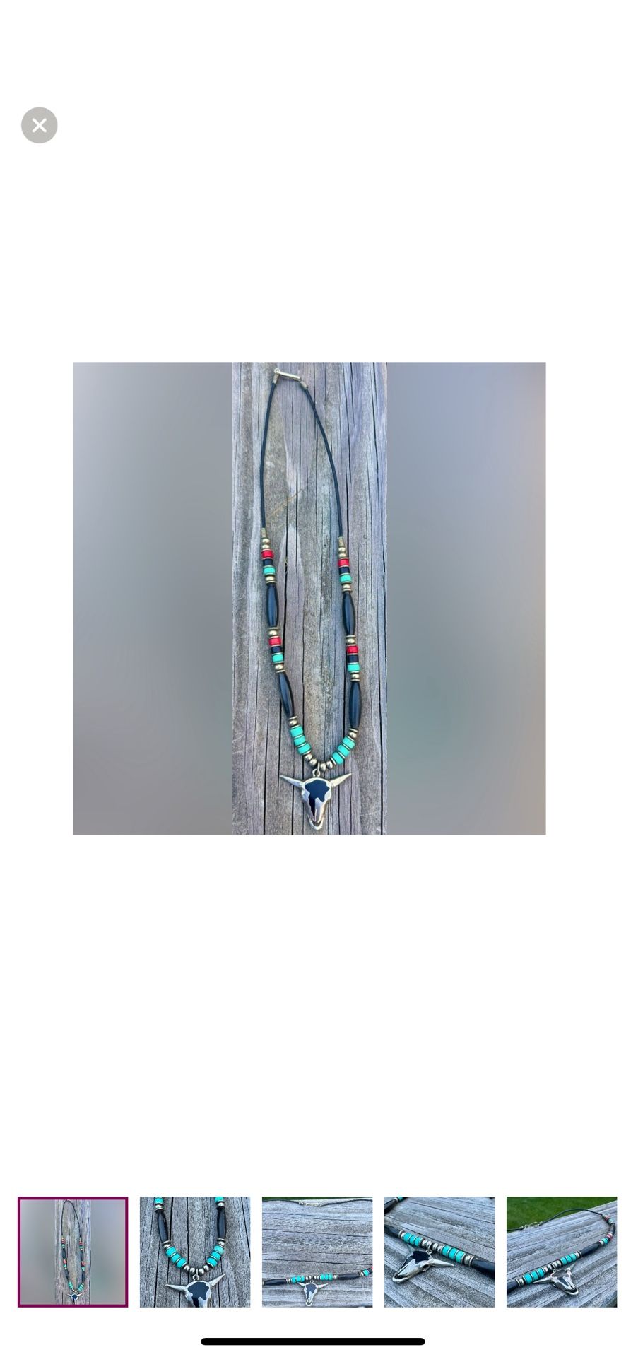 Black and Turquoise Beaded Necklace with Bull Pendant