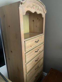 French Provincial Wood Dresser with Open Shelf