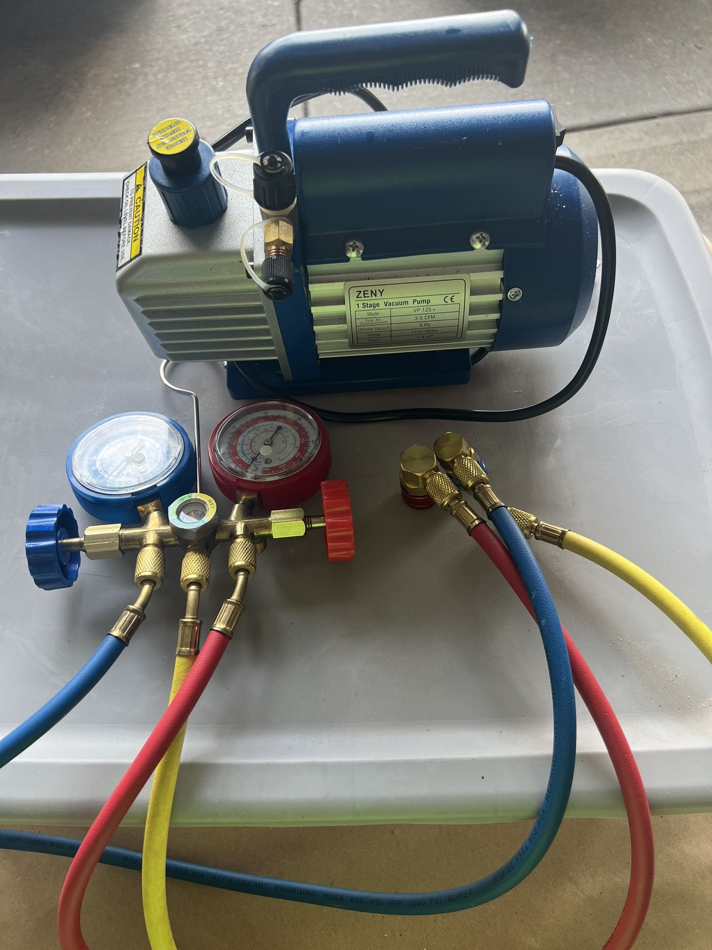 ZENY 3.5CFM Single-Stage Rotary Vane Vacuum Pump for HVAC/Auto AC Refrigerant Recharging w/ R134a AC A/C Manifold Gauge Set Combo