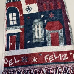 Lovely Woven Decorator 50" x 60” Christmas Tree Skirt "HOLIDAY GREETINGS"