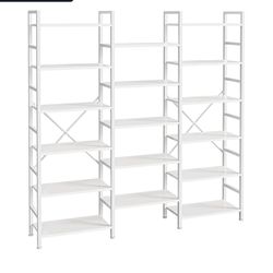 V112-Triple 6 Tier Bookshelf, Bookcase with 17 Open Display Shelves, Wide Book Shelf Book Case for Home & Office, White