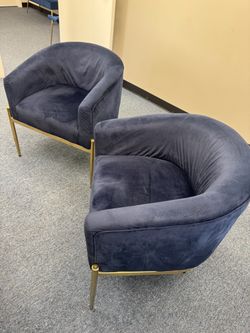 Navy Blue Velvet Accent Chairs with Gold Legs – Set of 2