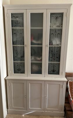 Wooden Kitchen Hutch Storage Cabinet with glass doors