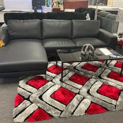 Black Real Leather Sectional ( Furniture Delivery) 40% Off