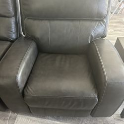 Grey Leather (new)Recliner And Kids Fuzzy Chair