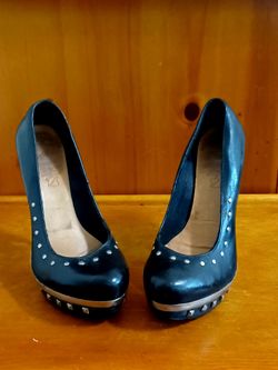 NEW ROCK Punk Gothic Black Metallic Studded Leather High Heel Platform Pumps 39