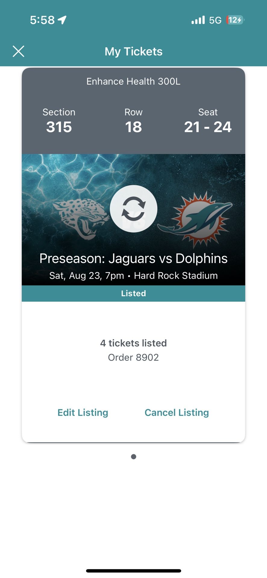 4 Tickets- Dolphins v. Jaguars on 8/23