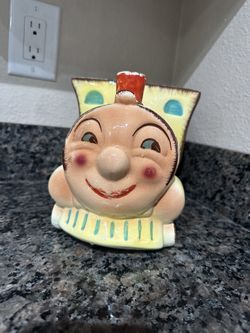Vintage California pottery yellow train cookie jar