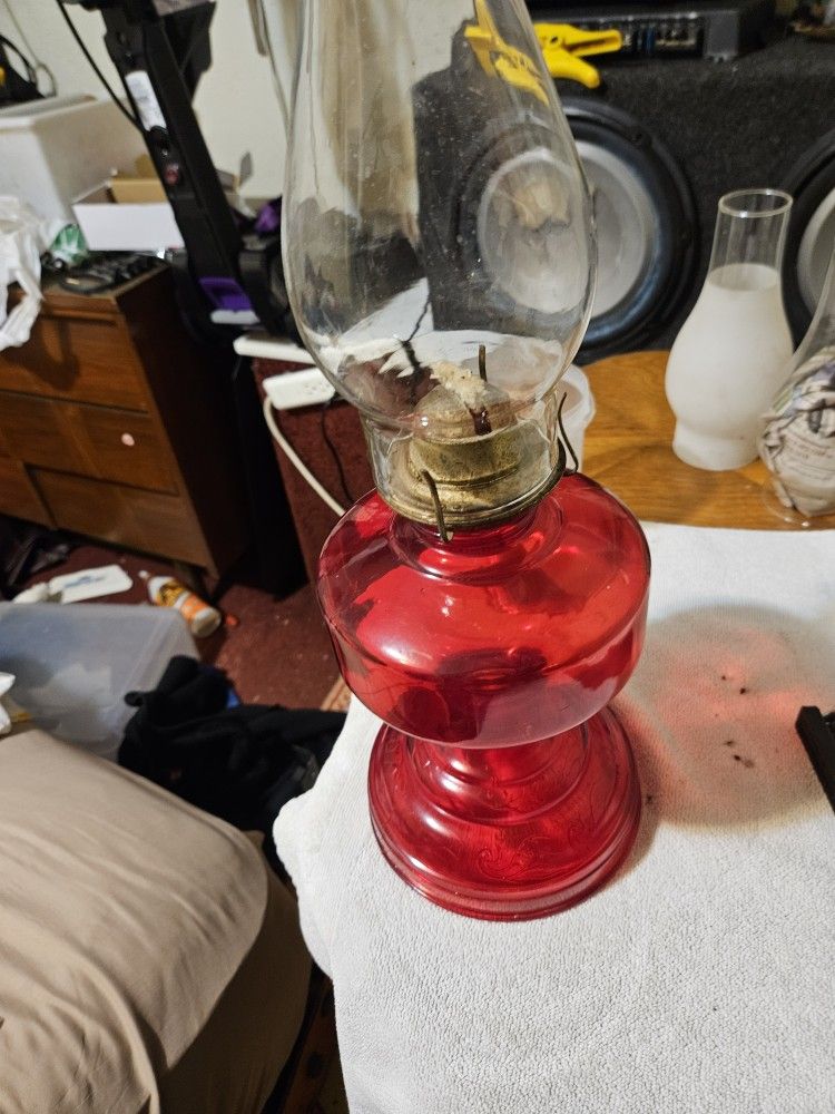 Vintage Ruby Red Kerosene Lamp