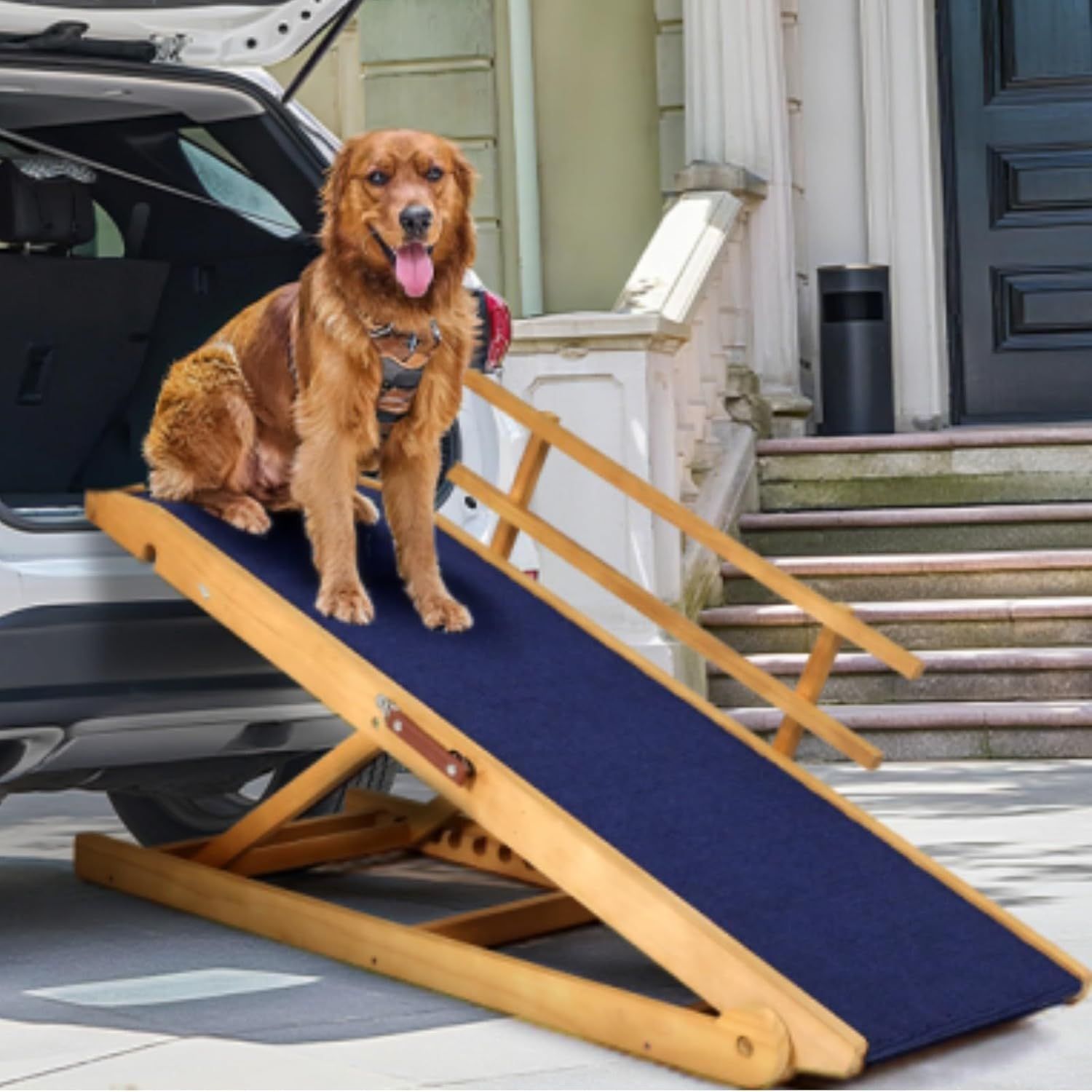 Dog Ramp for Beds, Cars, Couches, Dog Steps Anti-Slip Surface, Dogs Ramps for Old Small Pet,High Traction with Platform, 7 Adjustable Heights 16" to 2