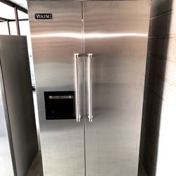 Stainless Steel Viking 42 Inch Wide Refrigerator And Freezer