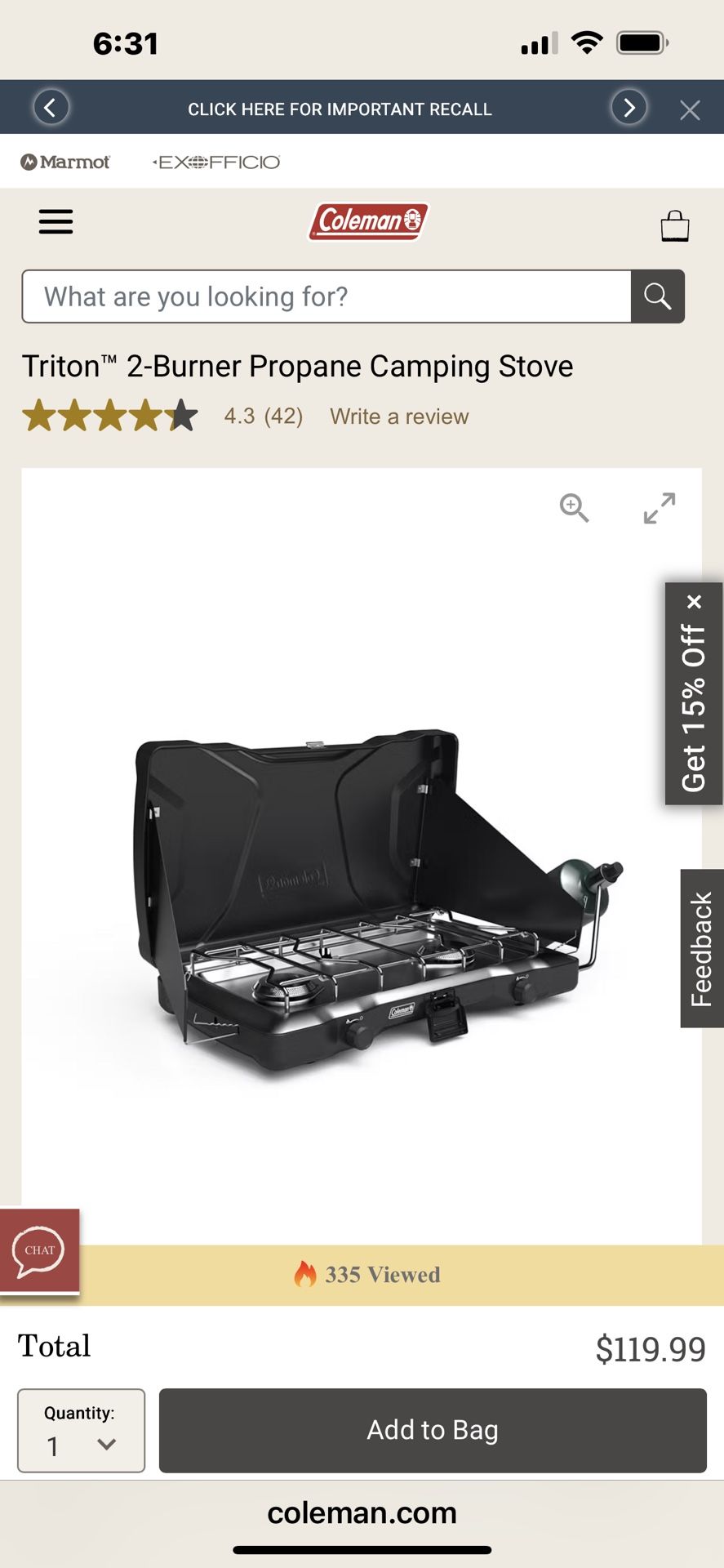 coleman triton 2 burner camping stove new