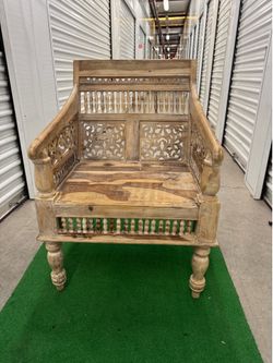 Maharaja Sandblasted  Wood Hand-Carved Arm Chair