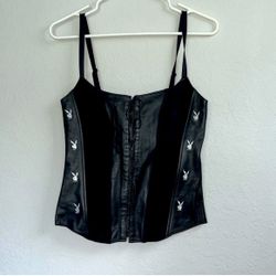 PLAYBOY Women’s Black Leather | Suede Corset