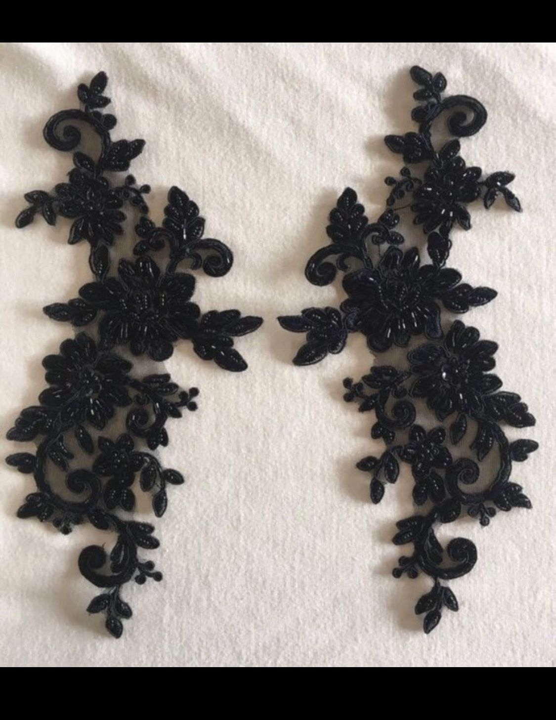 4”x14” Black Beaded Appliqués On Netting