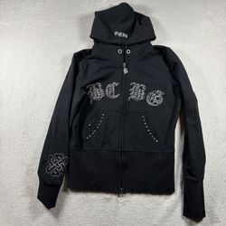 Vintage Bcbg Maxazria Rhinestone Women’s M Black Velour Hoodie Jacket Y2K#2437