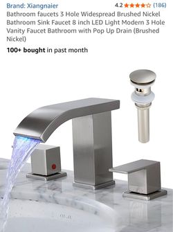 XIANGNAU bathroom faucet 3 hole widespread brush, nickel