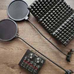 Pop Filters, Adjustable Microphone Shield, And Tzumi On Air Wave Mixer