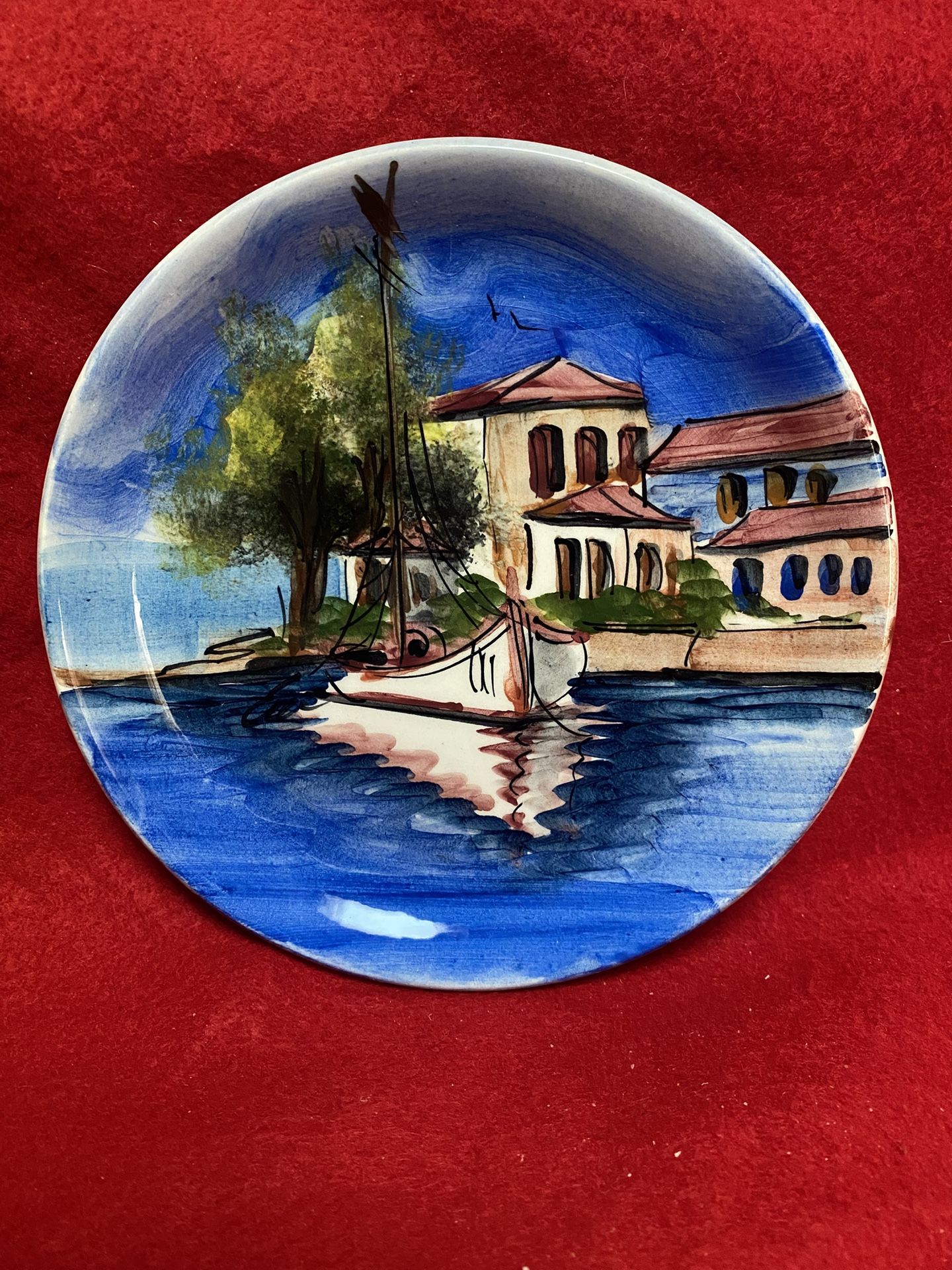 6.25 Inch Handmade Hand Painted Blue Ceramic Wall Hanging Plate Imported From Greece
