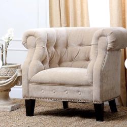 Tufted Upholstered Rolled Accent Armchair Beige 