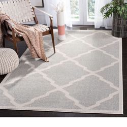 3ft X 5ft SAFAVIEH Amherst Collection 3' x 5' Light Grey/Beige AMT421B Moroccan Trellis Non-Shedding Living Room Bedroom Accent Rug