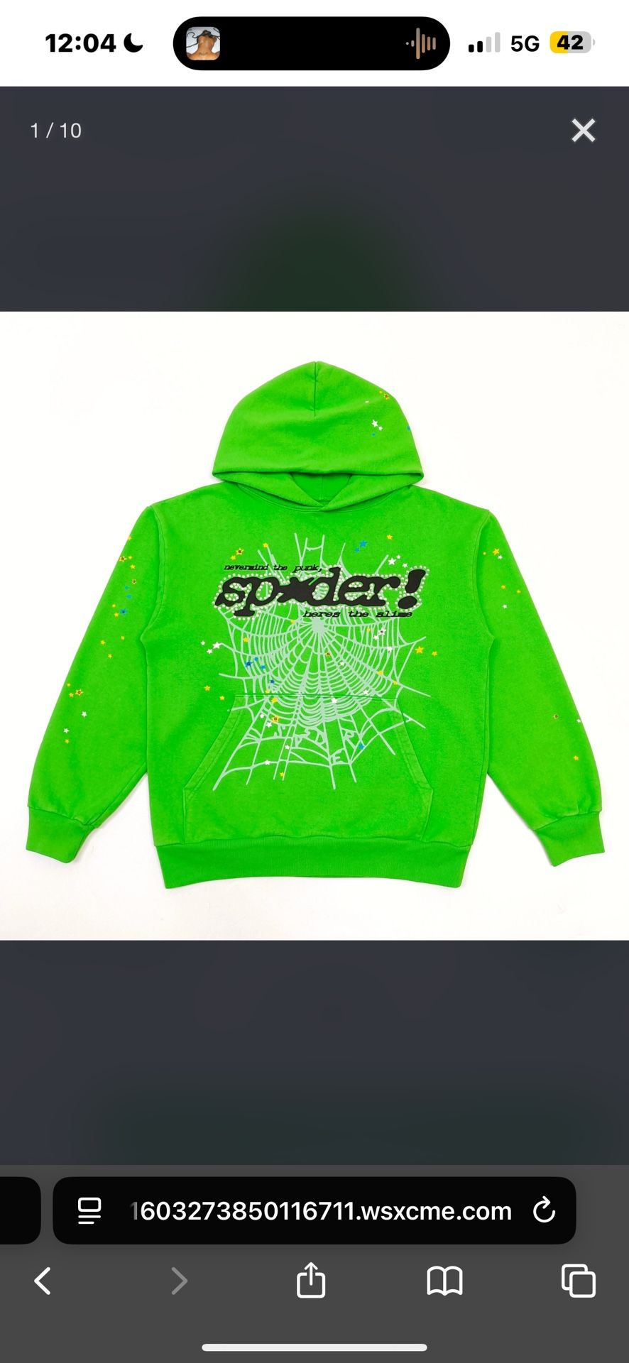 Sp5der Punk V2 Rhinestone Hoodie 'Bright Green'