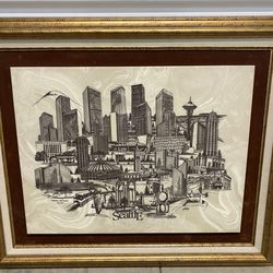 VINTAGE MARBLE ETCHING "SEATTLE" BY DAVID FREDERICK GRAY, SIGNED AND NUMBERED