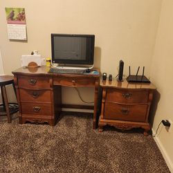 Oak Desk And Printer Table