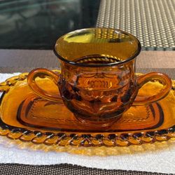 Amber Colored  Glass Milk Cup And Server Set