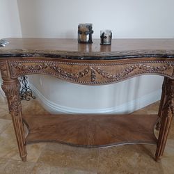 Console Table with Carved Wood And Marble