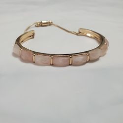 Natural Pink Cherry Blossom Rock Bracelet with Gold Toned Band Adjustable Chain 