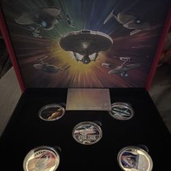 Star Trek Collectible Coin Set + 1 Grain .999 Silver Bar Lot w/ Display Case