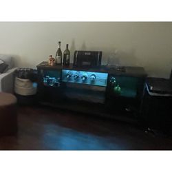 Gorgeous Freestanding Bar – Dark Oak & Black Metal w/ LED Lights – $50