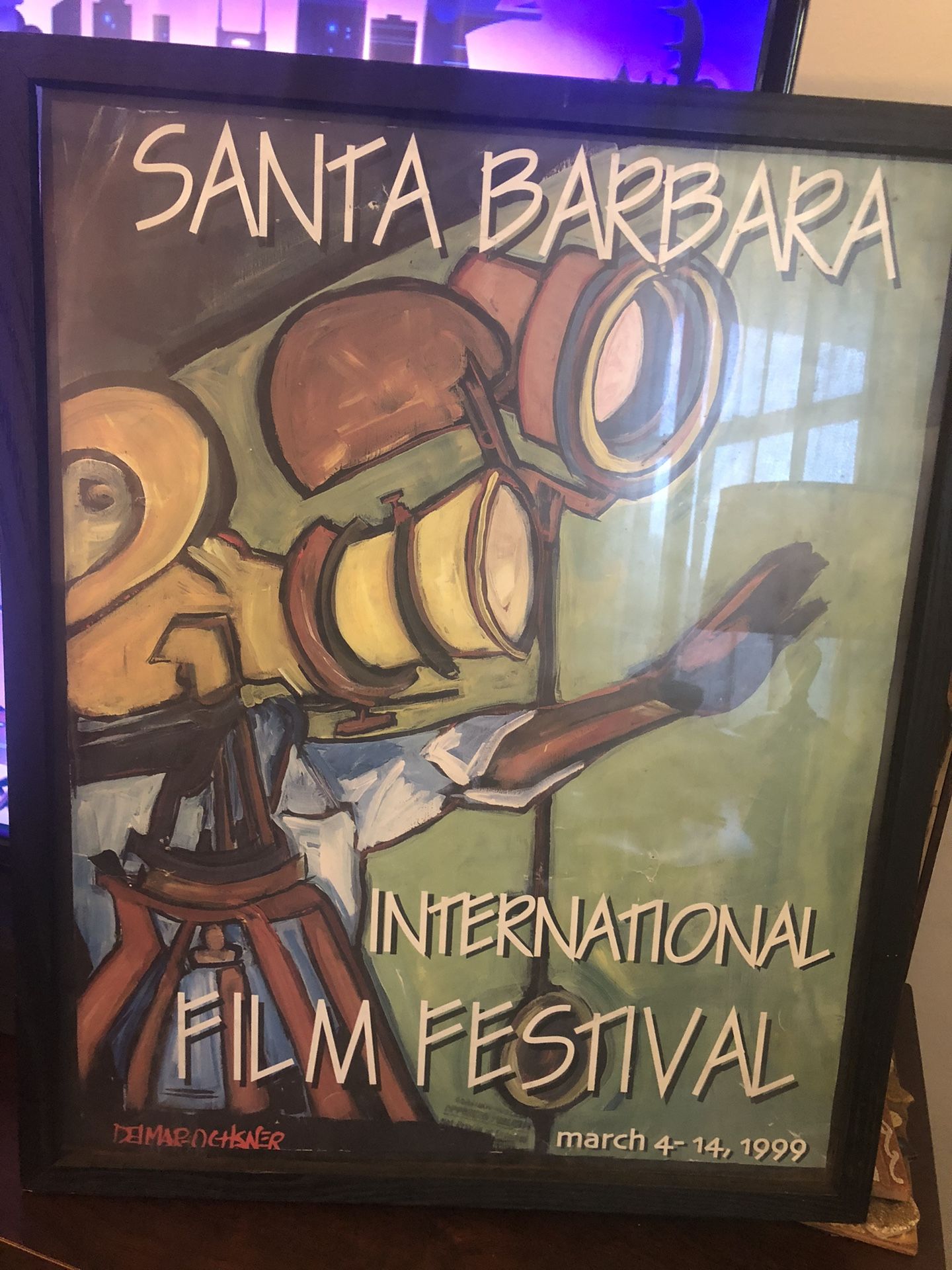 Lights! Camera! Action! Vintage 1999 Santa Barbara International Film Festival Poster featuring the art of Delmar Ochsner: