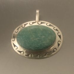 Beautiful Healing LARGE Sterling Silver (.925) Amazonite Statement Pendant-VTG