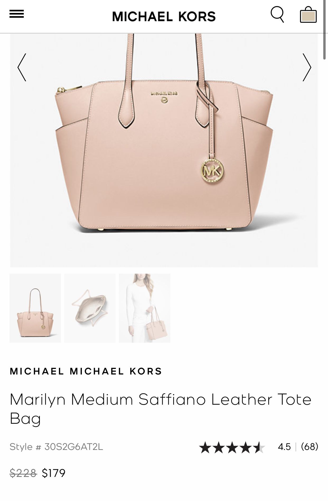 Michael Kors Marilyn Medium Saffiano Leather Tote Bag - 30S2G6AT2L