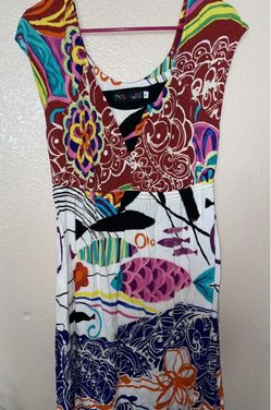 VTG JAMS WORLD HAWAII “Pescado” Sherry V-Neck Cap Sleeve Rayon Dress SM
