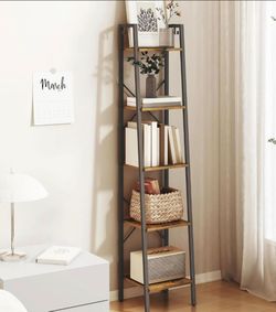 Bookshelf Bookcase, 5-tier Freestanding Corner Storage Shelve with 2 Hooks