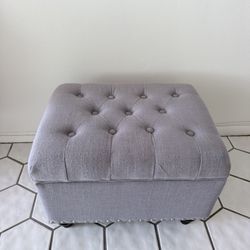Grey Tufted Storage Ottoman / Pouf with Hidden Storage