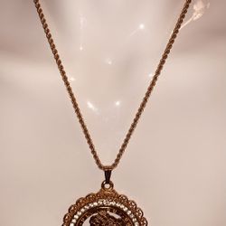 VINTAGE GOLD FILLED 1880 LADY LIBERTY COIN CUT OUT w/ Surrounding RHINESTONES on 18” Soild Rope Chain