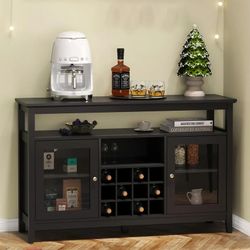  Modern Wine Cabinet with Open Shelf and Removeable Wine Rack Holds up to 12 Bottles, Buffet Sideboard TV Media Console Display Cabinet with Glass Doo
